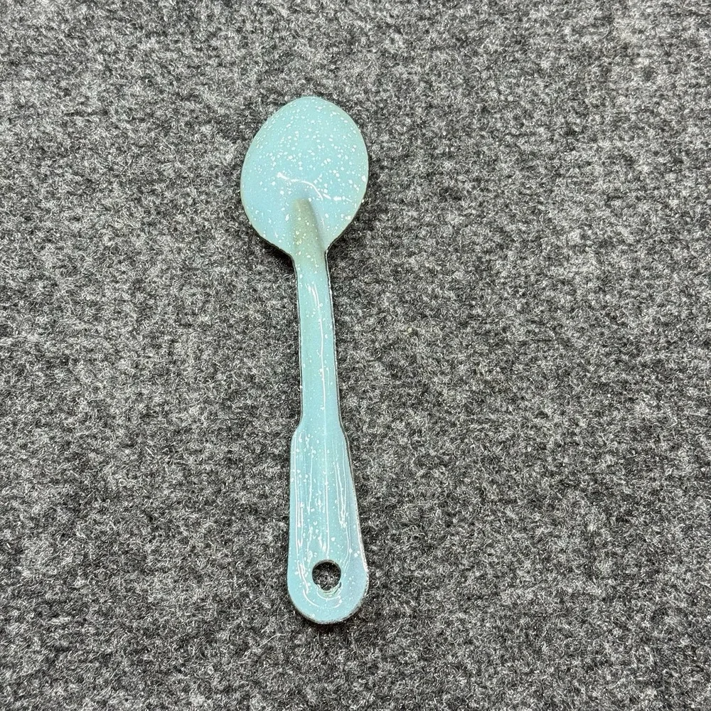 Vintage Speckled 7 in. Light Blue Enamelware Spoon - White Dots